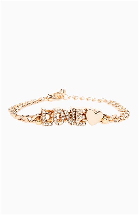 Crystal Love Chain Bracelet in Gold | DAILYLOOK