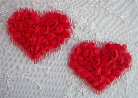 2 Pc Handmade Valentine Red Ribbon Rose Bud Flower Floral Etsy