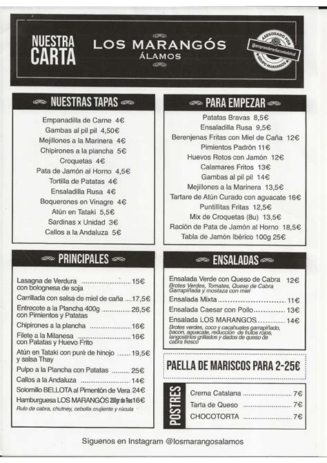 Carte et Menus 2024 Los Marangos Alamos à Málaga TheFork