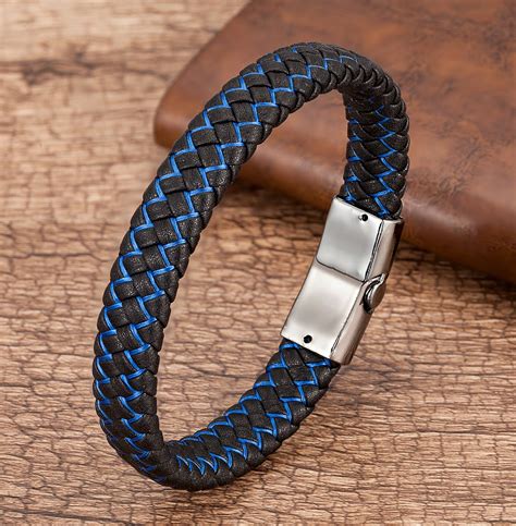 Fashion Genuine Leather Bracelet Men Black Braided Rope Bracelets For