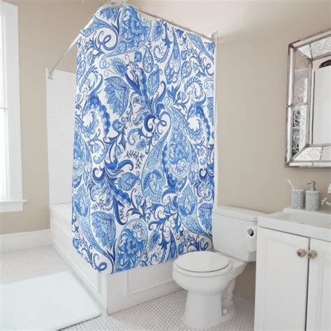 Gorgeous Blue White Floral Paisley Pattern Shower Curtain