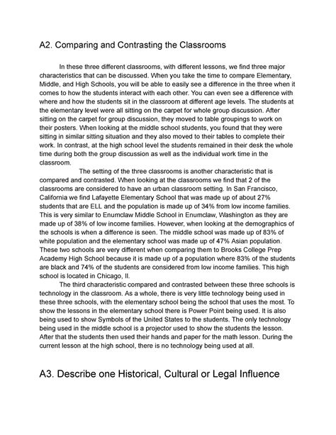 D166 Task 1 Task 1 A2 Comparing And Contrasting The Classrooms In These Three Different