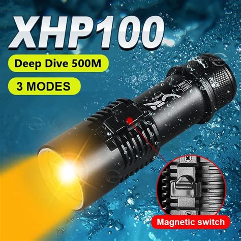 XHP100 Powerful Diving Flashlight Rechargeable 18650 LED Yellow Light