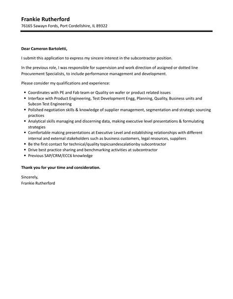 Subcontractor Letter Of Intent Template