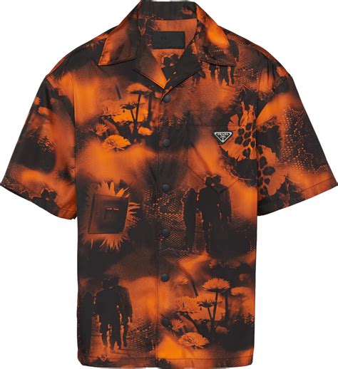 Prada Orange And Black Abstract Print Shirt Inc Style