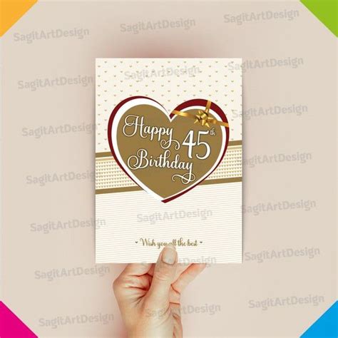 Happy 45th Printable Birthday Card, Happy Birthday Card, Printable ...