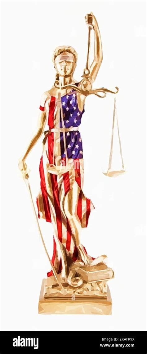 Lady Justice Statue Wearing A Dress Made Out Of The Usa Flag White