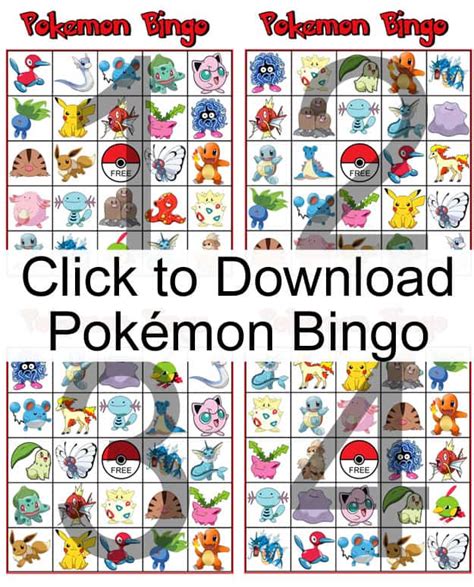 Pokemon Bingo Game Free Printable Download