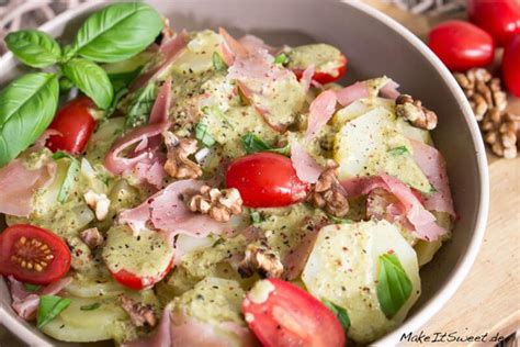 Einfacher Kartoffelsalat Mit Pesto Schinken Und Tomaten Rezept