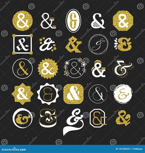 Golden and White Stylized Ampersand Sign and Symbol Design Elements Set ...