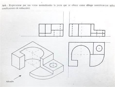 Dibujo técnico arriba 2DT EVAU PIEZA IV de isométrica a vistas