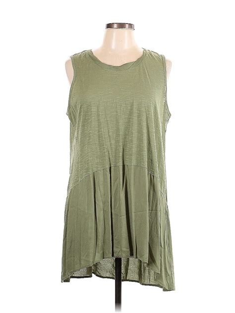 Logo By Lori Goldstein Cotton Solid Green Sleeveless Top Size L