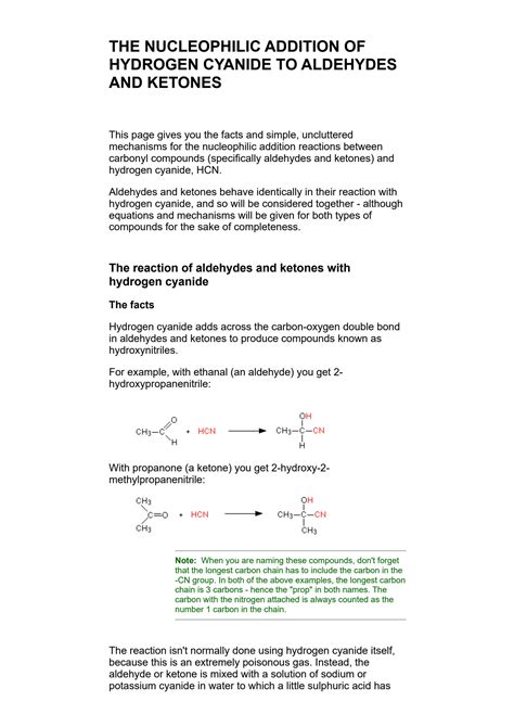 SOLUTION: Nucleophilic addition carbonyl compounds and hydrogen cyanide ...