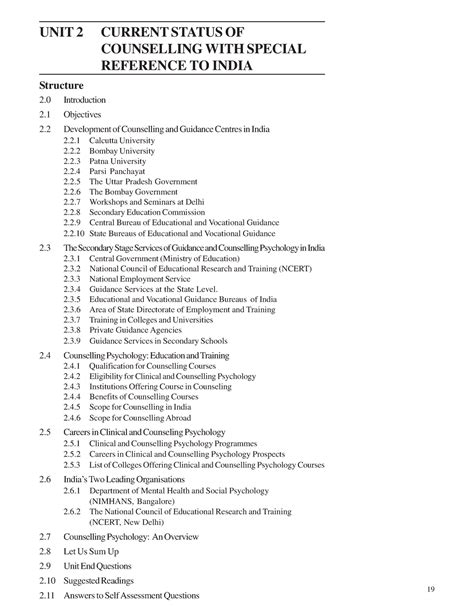 Unit 2 Summary Psychology 19 Current Status Of Counselling With