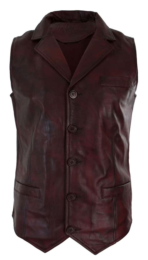 Mens Real Leather Tan Brown Black Smart Casual Gilet Waistcoat Vintage