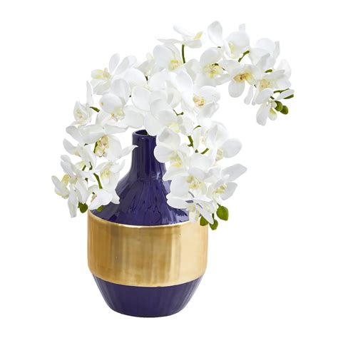 Nearly Natural Phalaenopsis Orchid Artificial Arrangement In Blue And