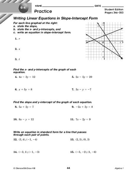 Writing Linear Equations Worksheet For 9th Grade Lesson Planet