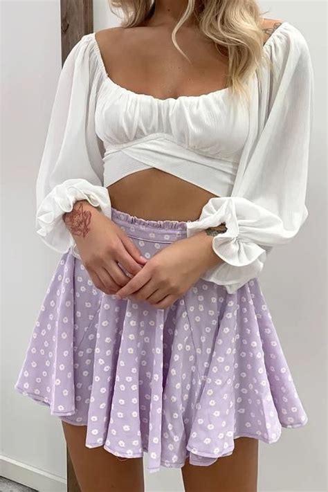 Daisy Print Mini Skirts Mini Skirts Purple Skirt Outfit Flowy Skirt