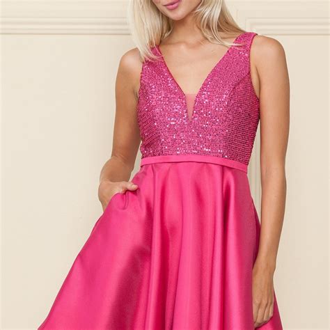 Short A Line Hoco Dress With Pockets Promgirl