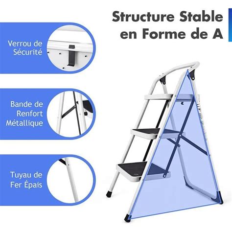 GOPLUS Escabeau Pliable à 3 Marches Antidérapante avec Poignée Incurvée