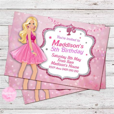 Personalised Digital Barbie Birthday Party Invitation Digital Etsy