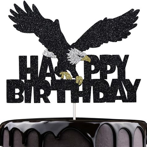 Buy Artczlay Bald Eagle Happy Birthday Cake Topper Black Glitter Cake