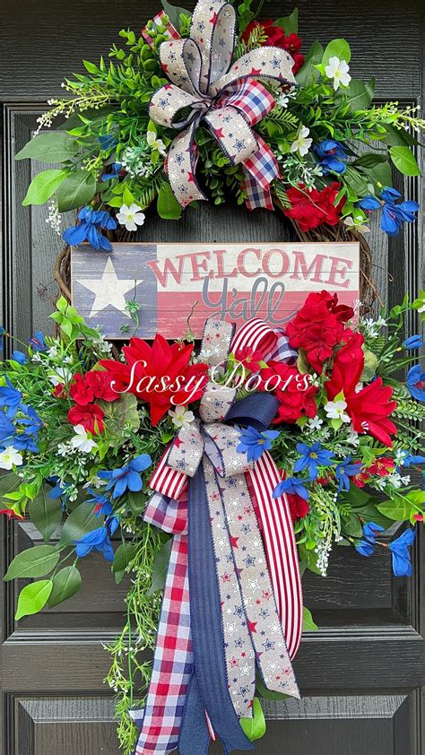 Patriotic Wreath Welcome Yall Wreath July4th Summer Wreath Memorial