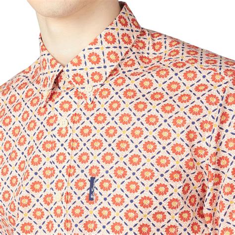 Ben Sherman 60s Mod Block Floral S S Shirt In Mango