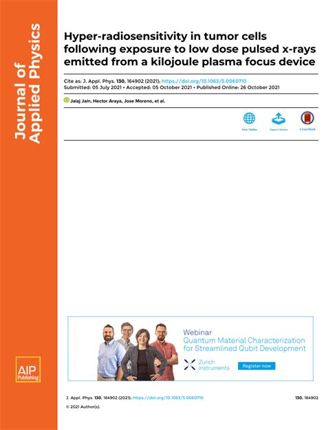 Pdf Hyper Radiosensitivity In Tumor Cells Following Exposure To Low