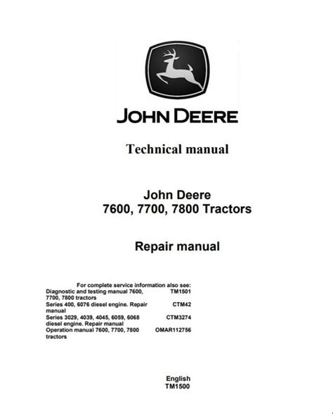 John Deere Tractors Technical Repair Manual John Deere