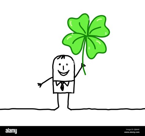 Hand Drawn Cartoon Characters Man With Clover Stock Photo Alamy