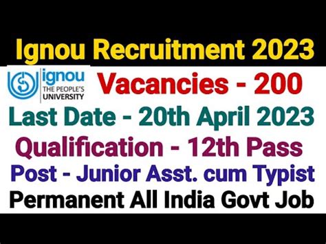 Ignou Recruitment Vacancies Of Junior Asst Cum Typist