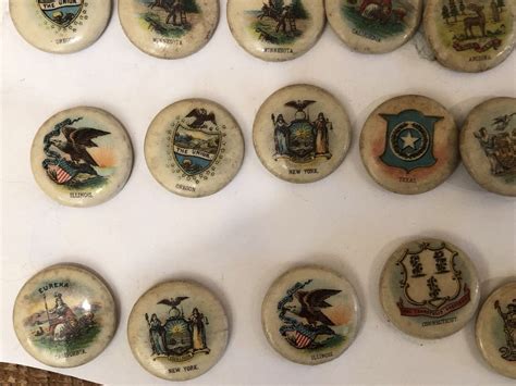 Antique Sweet Caporal Cigarettes States Pinback Celluloid Buttons Pins