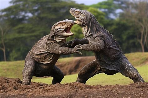 Premium Photo | Two komodo dragons are fighting each other