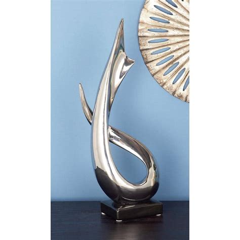 Litton Lane Silver Porcelain Abstract Sculpture With Black Base