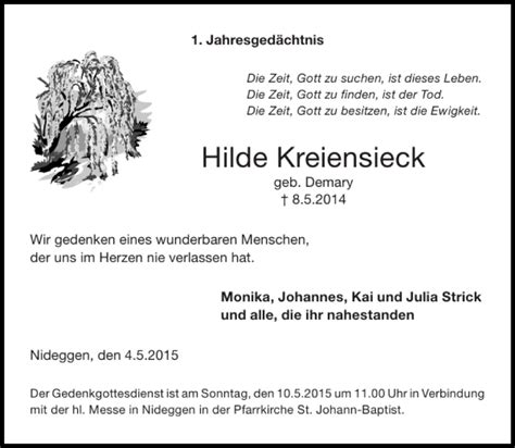 Traueranzeigen Von Hilde Kreiensieck Aachen Gedenkt