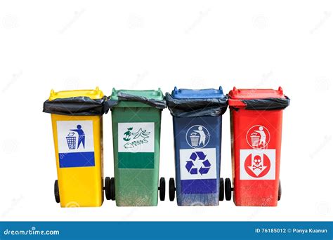 Four Colorful Trash Cans (garbage Bins) On White Background. Stock Photo - Image of dustbin ...