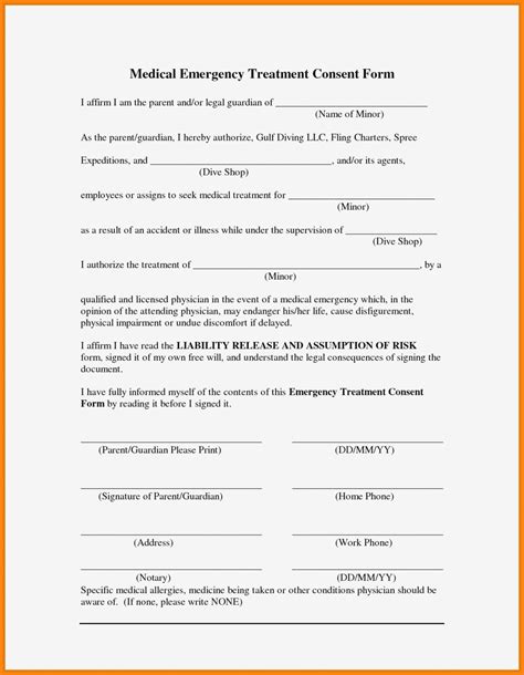 Free Printable Consent To Treat Minor Form Printable Forms Free Online