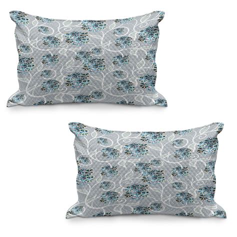 Floral Quilted Pillowcover Set Of Swirls Daisy Flower Bouquets