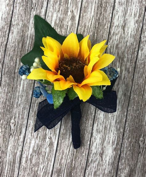 Artificial Navy Sunflower And Daisy Bridal Bouquets Blue Etsy