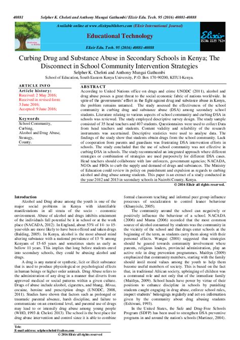 Pdf Curbing Drug And Substance Abuse In Secondary Schools In Kenya