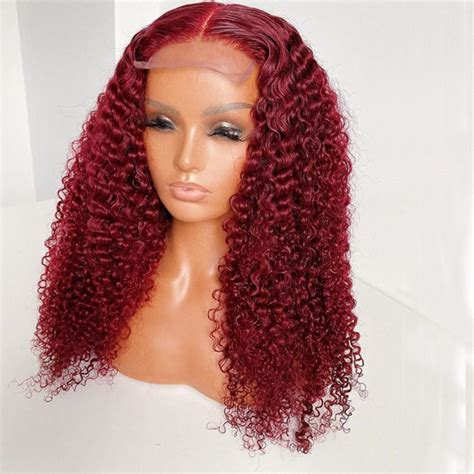 Burgundy Deep Curly 100 Virgin Raw Brazilian Cuticle Aligned Human Hair Full Lace Wigs