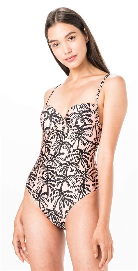 Padded One Piece Swimsuit In Nude Black Print Engana Mamae Nude