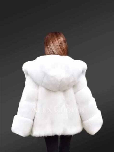 Fox Fur White Coat With Hood For A Graceful Look This Winter