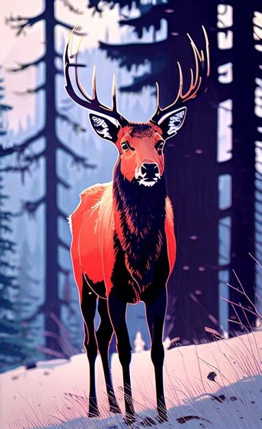 Premium Ai Image A Red Deer With Large Antlers Stands In The Snow