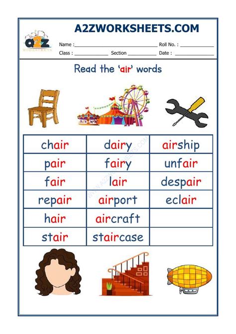 A2zworksheets Worksheet Of English Phonics Sounds Air Sound Words Reading English