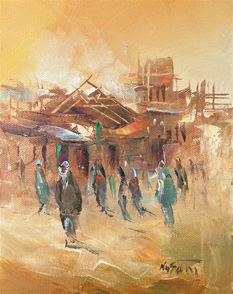 Desert Villagers and Village - Knife Art Oil Painting