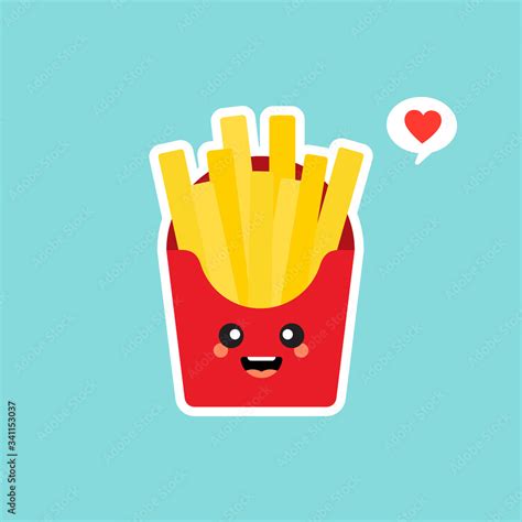 French Fries In Red Package Happy Fast Food Concept Funny Emoticon Smiley Idea Emoji Cartoon