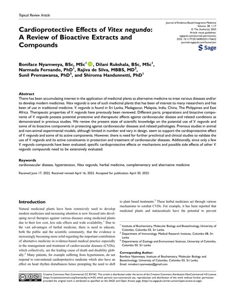 PDF Cardioprotective Effects Of Vitex Negundo A Review Of Bioactive