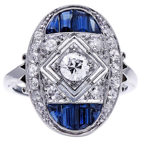 Art Deco Sapphire Diamond Platinum Ring At 1stdibs